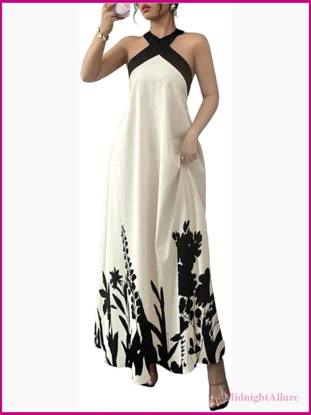 Halter Maxi Dress Sleeveless Backless Bow Flowy A-Line Wedding Guest Prom Formal